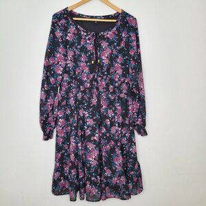 Torrid Women’s Floral Print Georgette Long Sleeve Dress Size Plus 1X Casual Midi